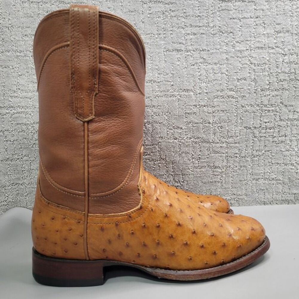 Tecovas The Earl Men's Size US 8EE Pecan Ostrich Leather Pull-On Cowboy Boots.